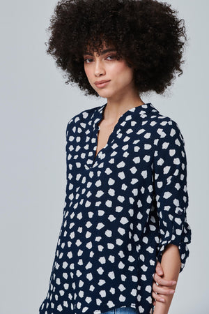 Navy | Printed Roll Sleeve Blouse