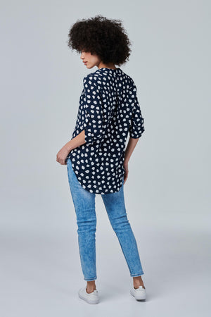 Navy | Printed Roll Sleeve Blouse
