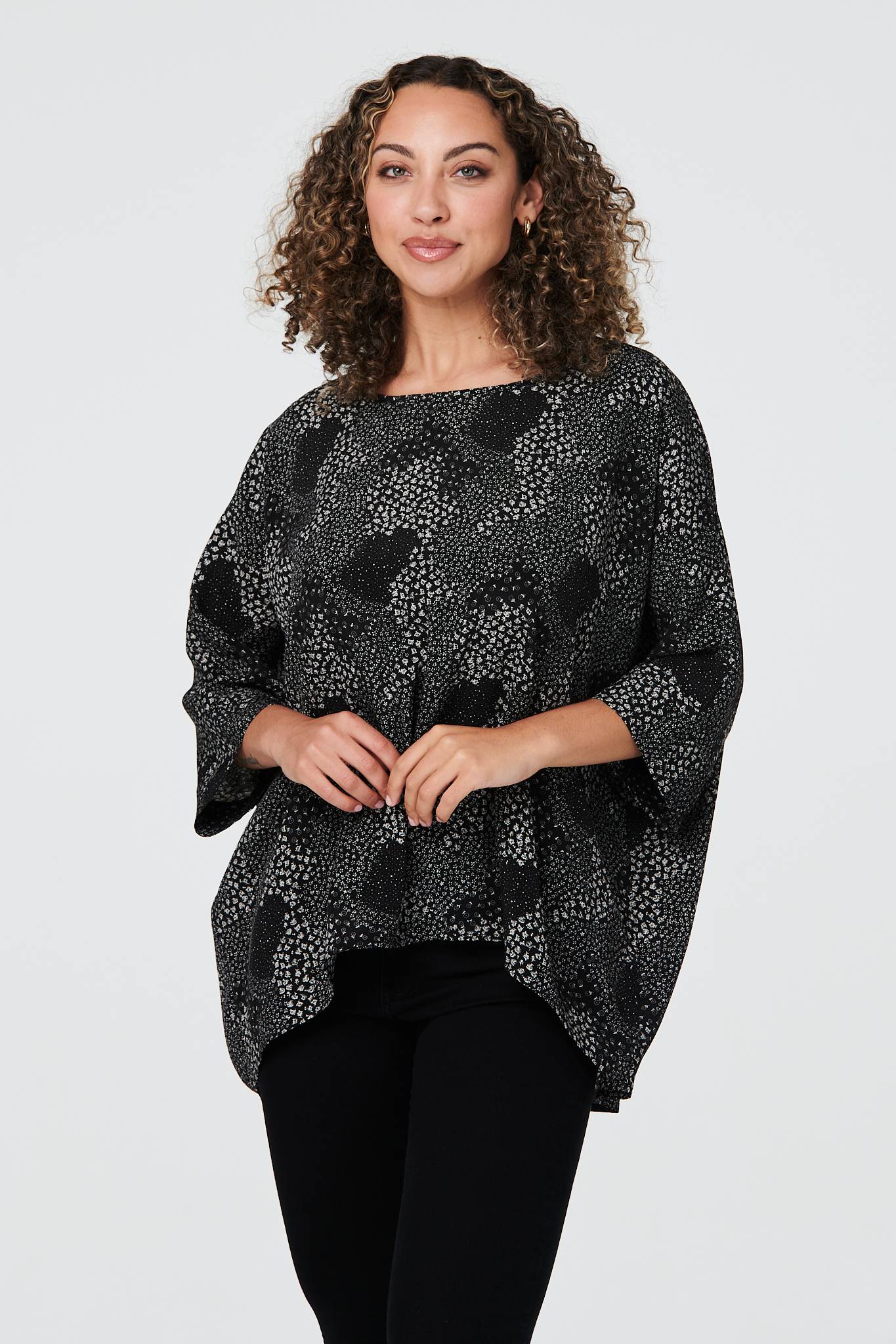 Black | Ditsy Print Oversized Blouse