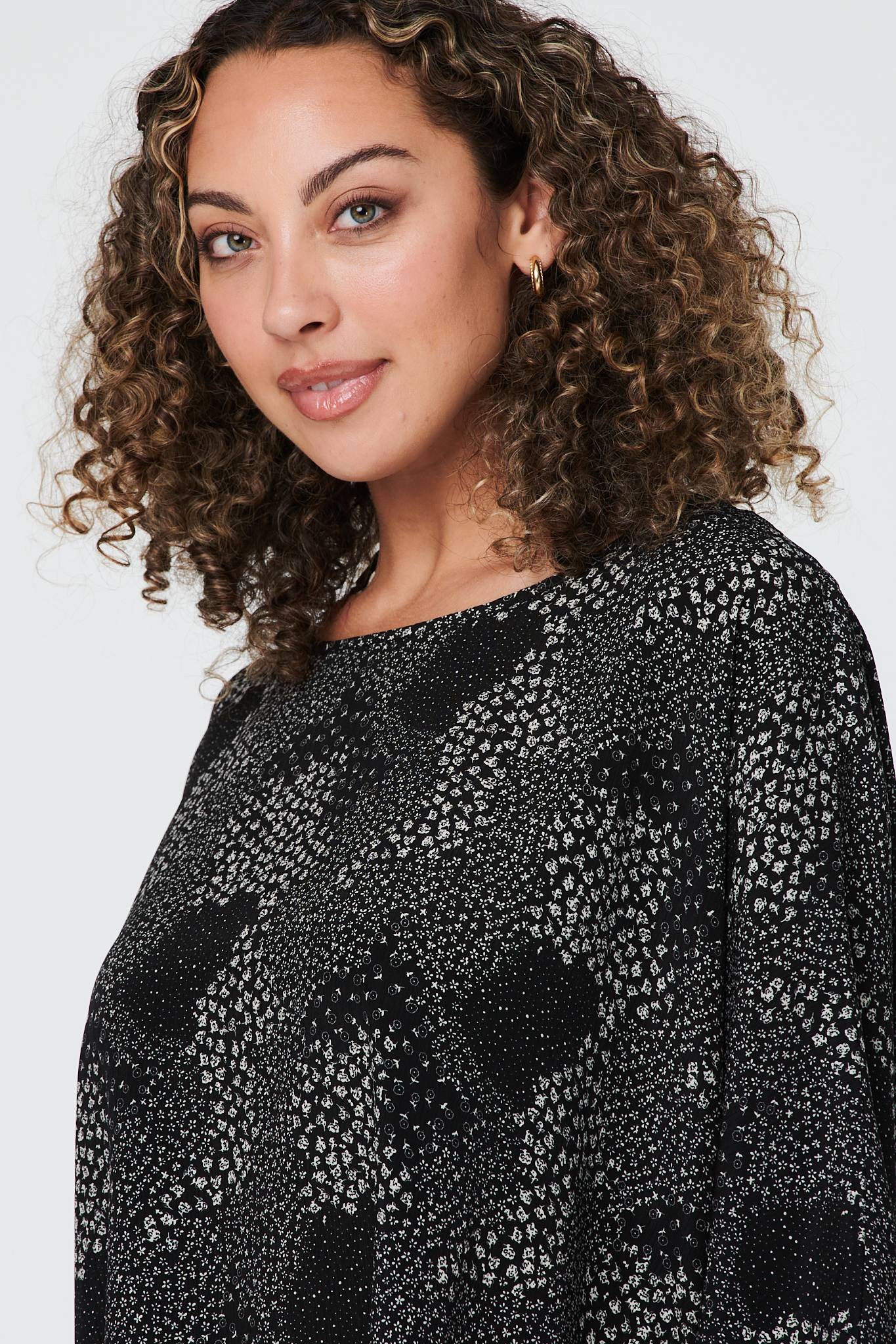 Black | Ditsy Print Oversized Blouse