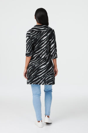 Grey | Zebra Print Longline Tunic Top
