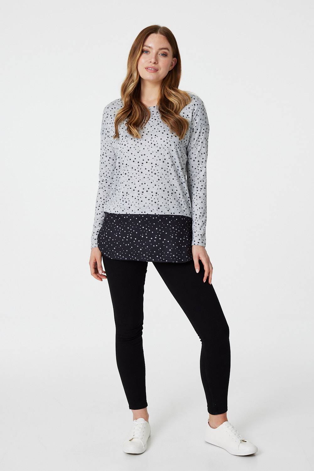 Grey | Star Print Long Sleeve Top