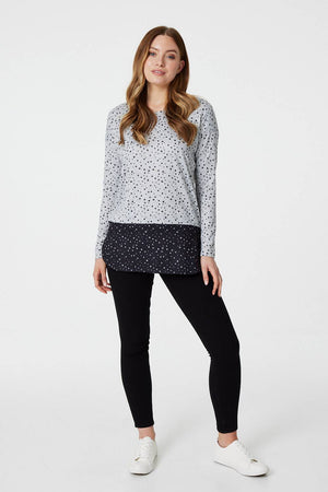 Grey | Star Print Long Sleeve Top