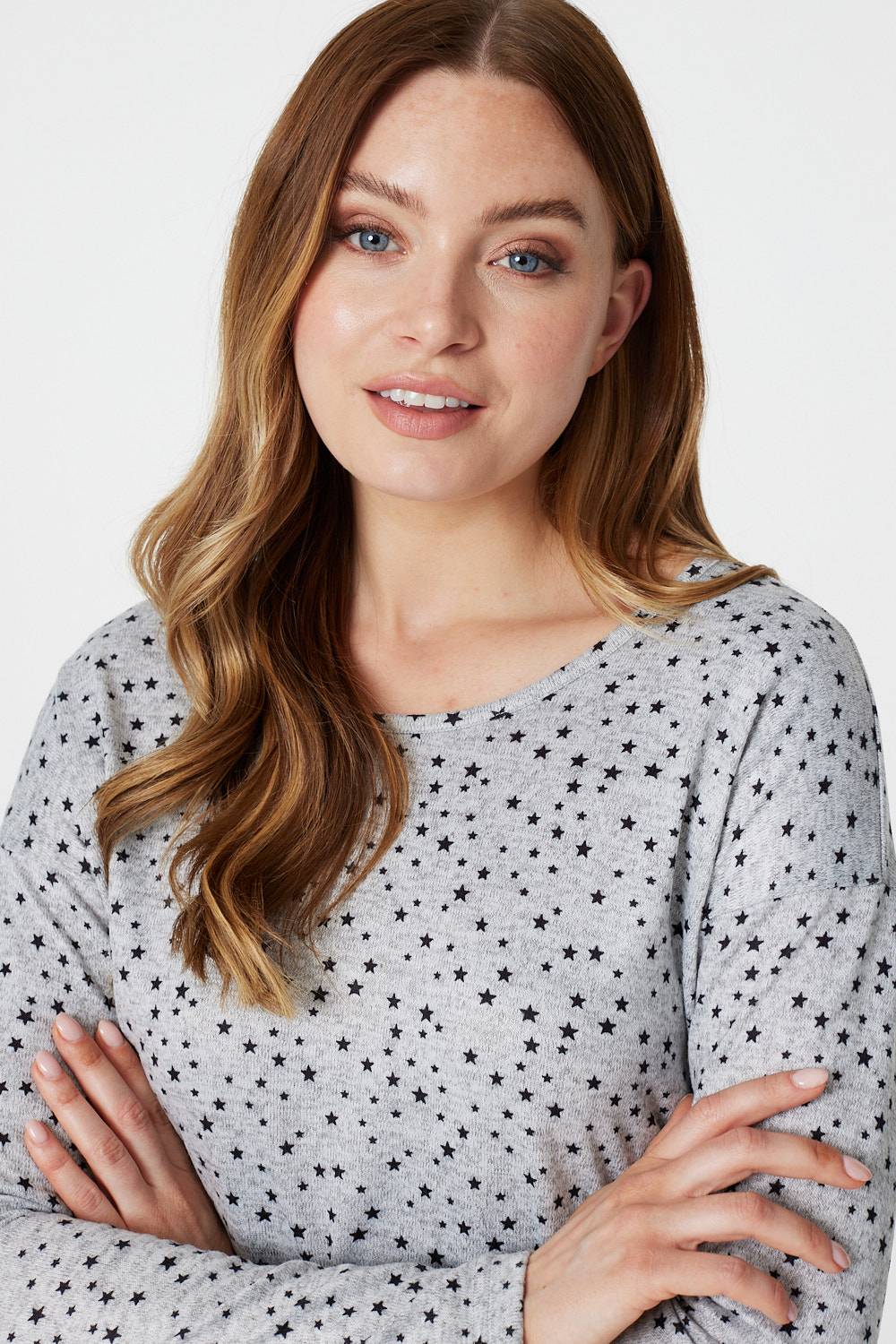 Grey | Star Print Long Sleeve Top