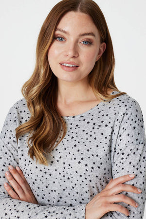Grey | Star Print Long Sleeve Top