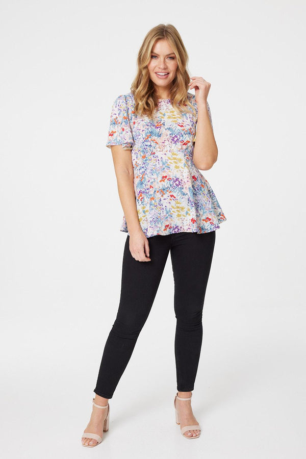 Blue | Floral Peplum Blouse