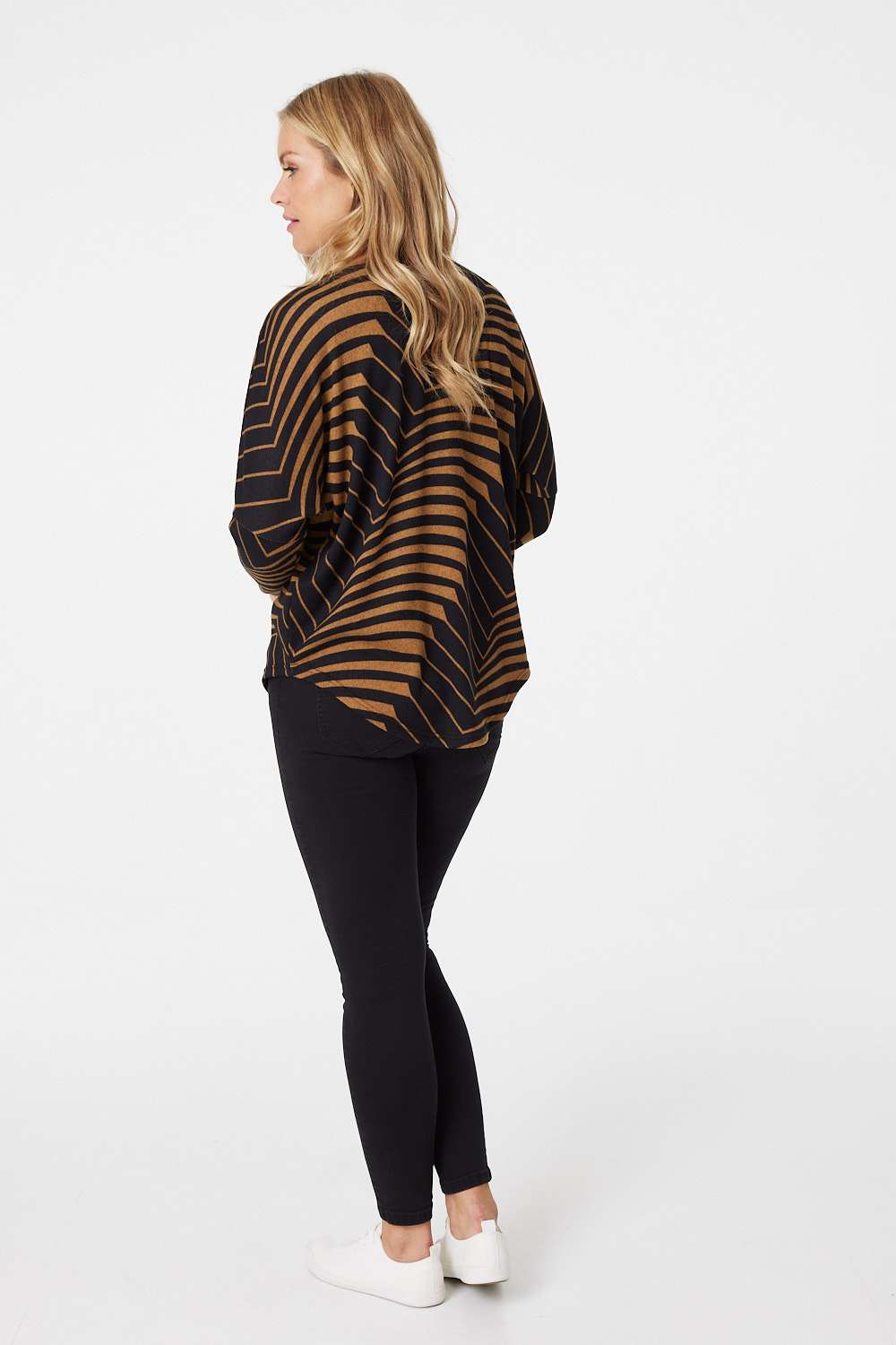 Brown | Striped Zip Front Oversized Jumper
