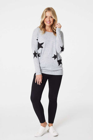 Grey | Star Print Relaxed Sweatshirt