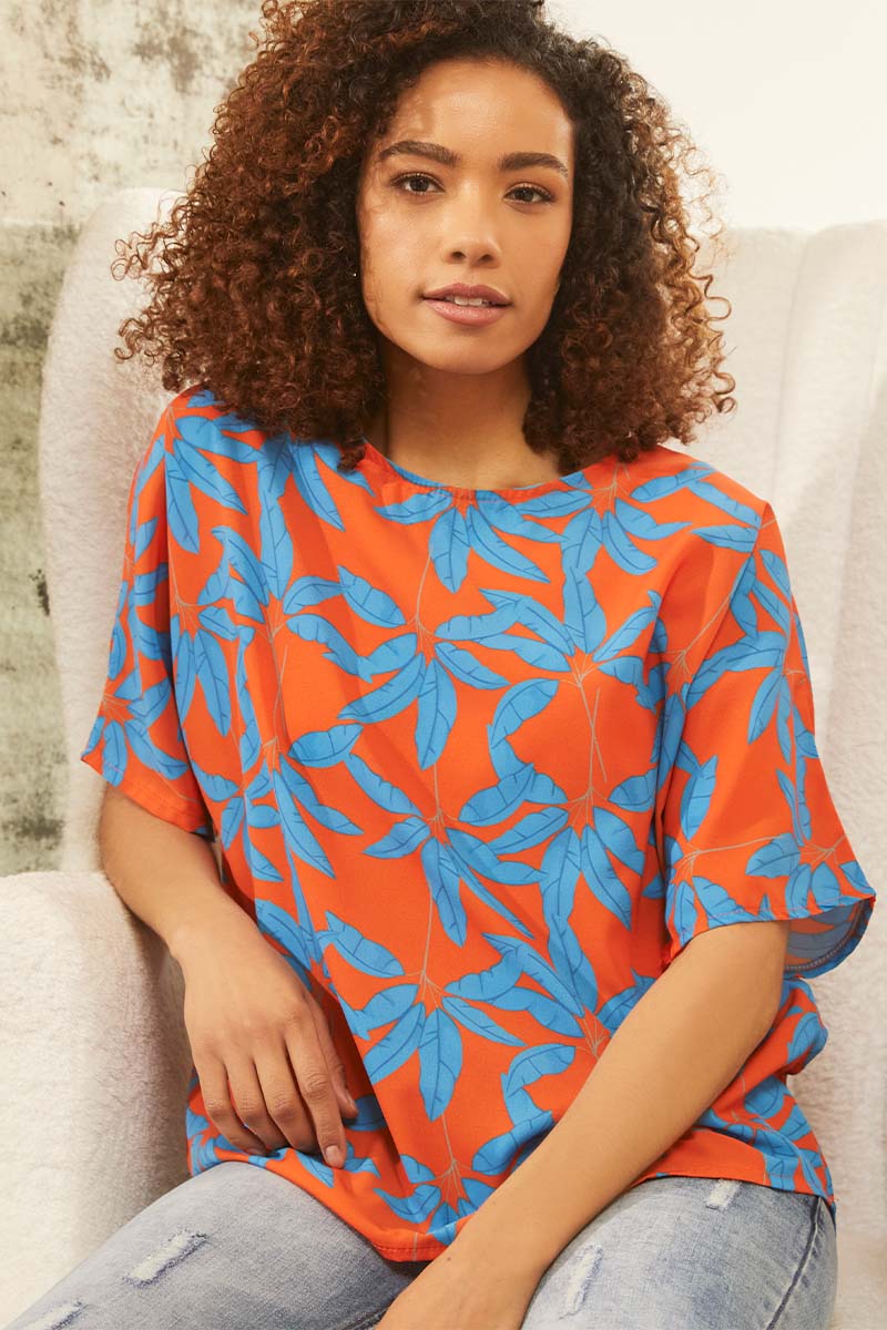 Orange | Tropical Print Oversized Blouse