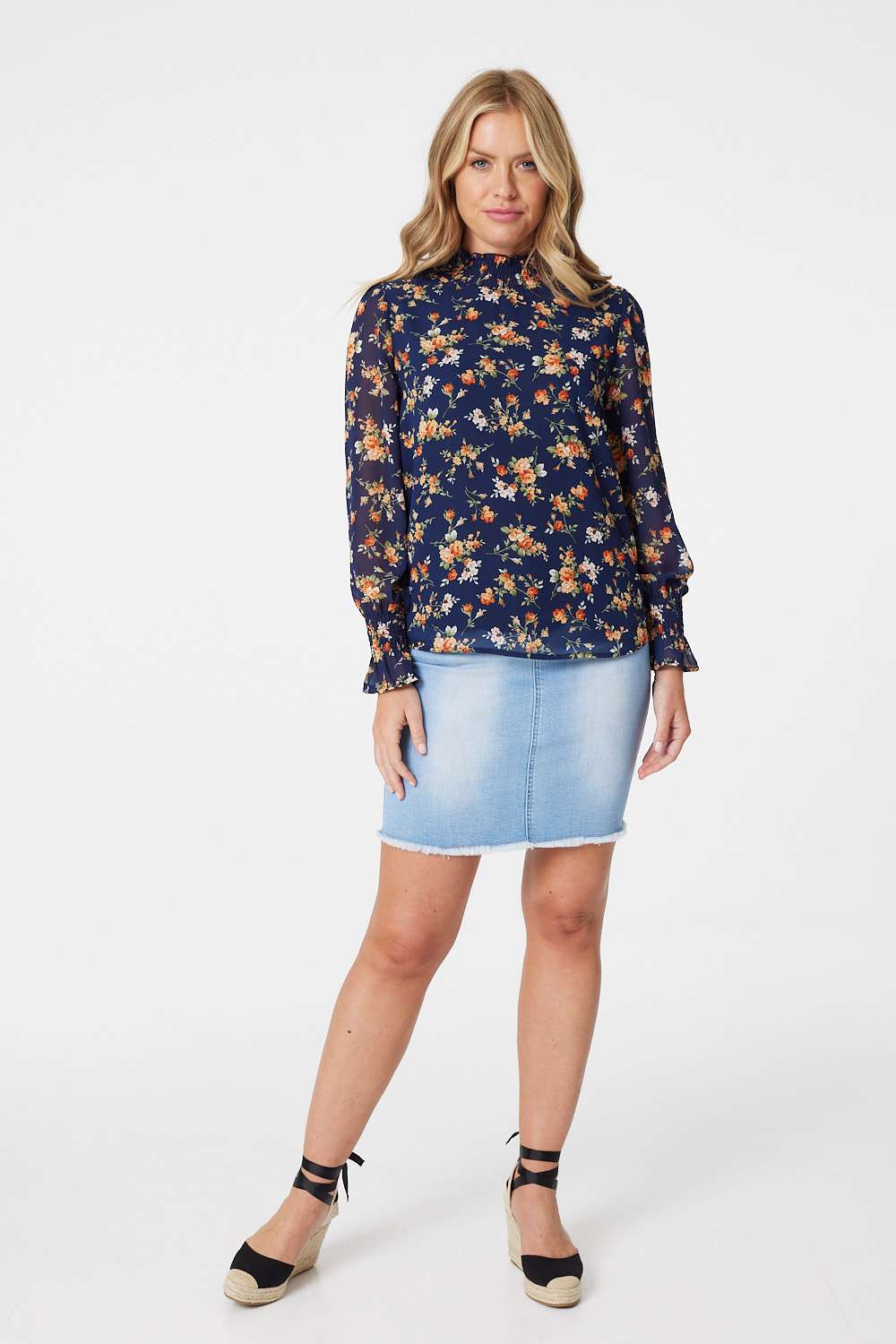 Navy chiffon 2024 blouse uk