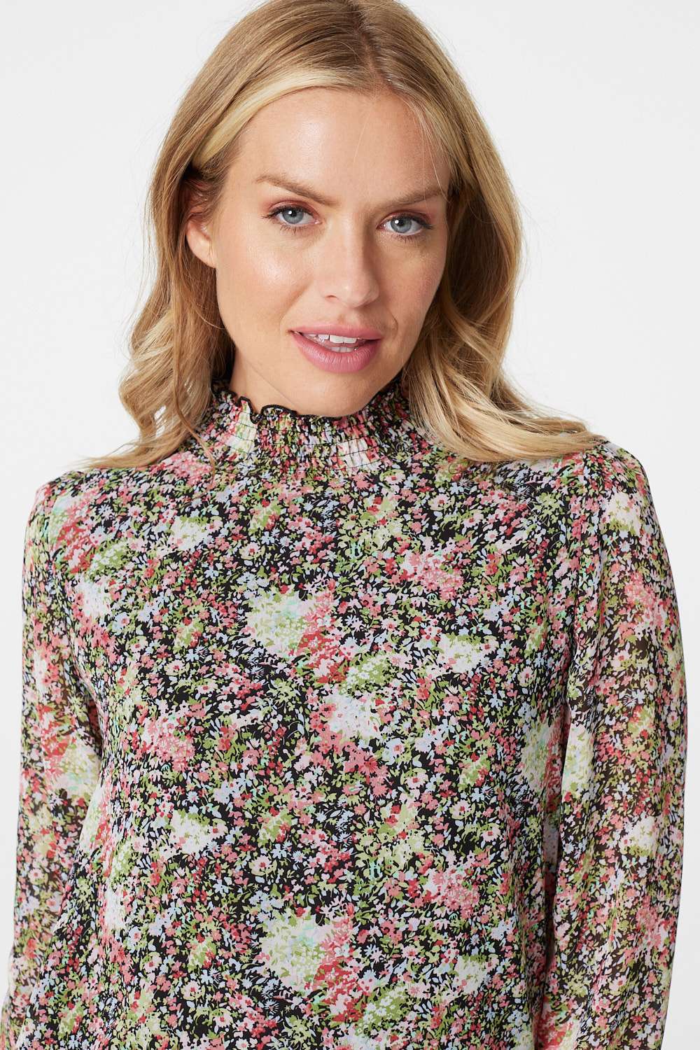 Green | Floral Sheer Sleeve Chiffon Blouse
