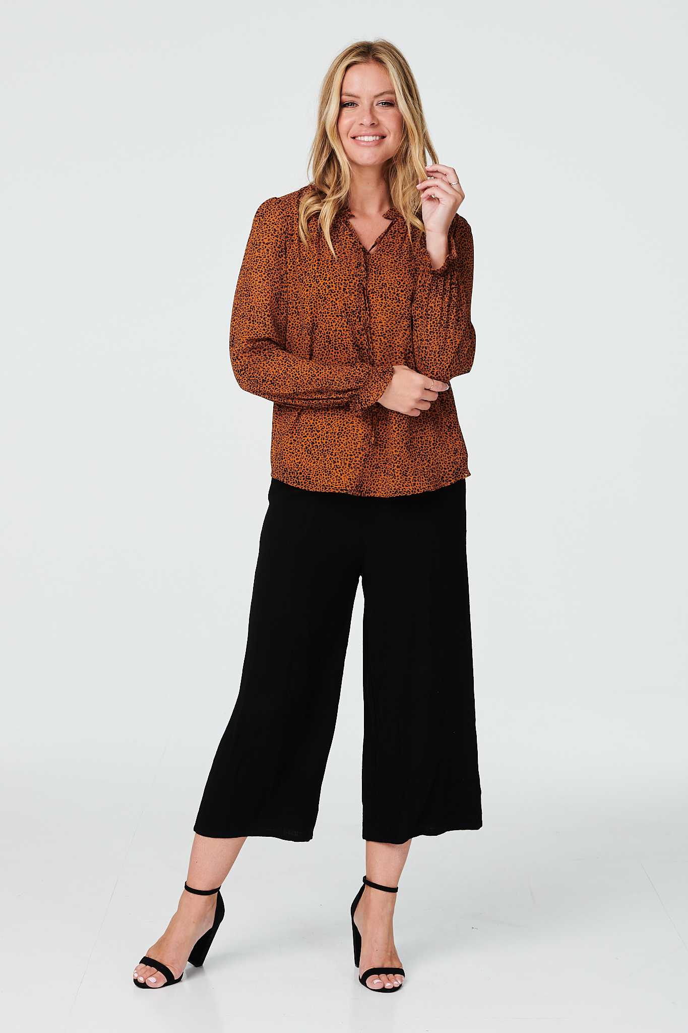 Mustard | Animal Print V-Neck Flowy  Blouse