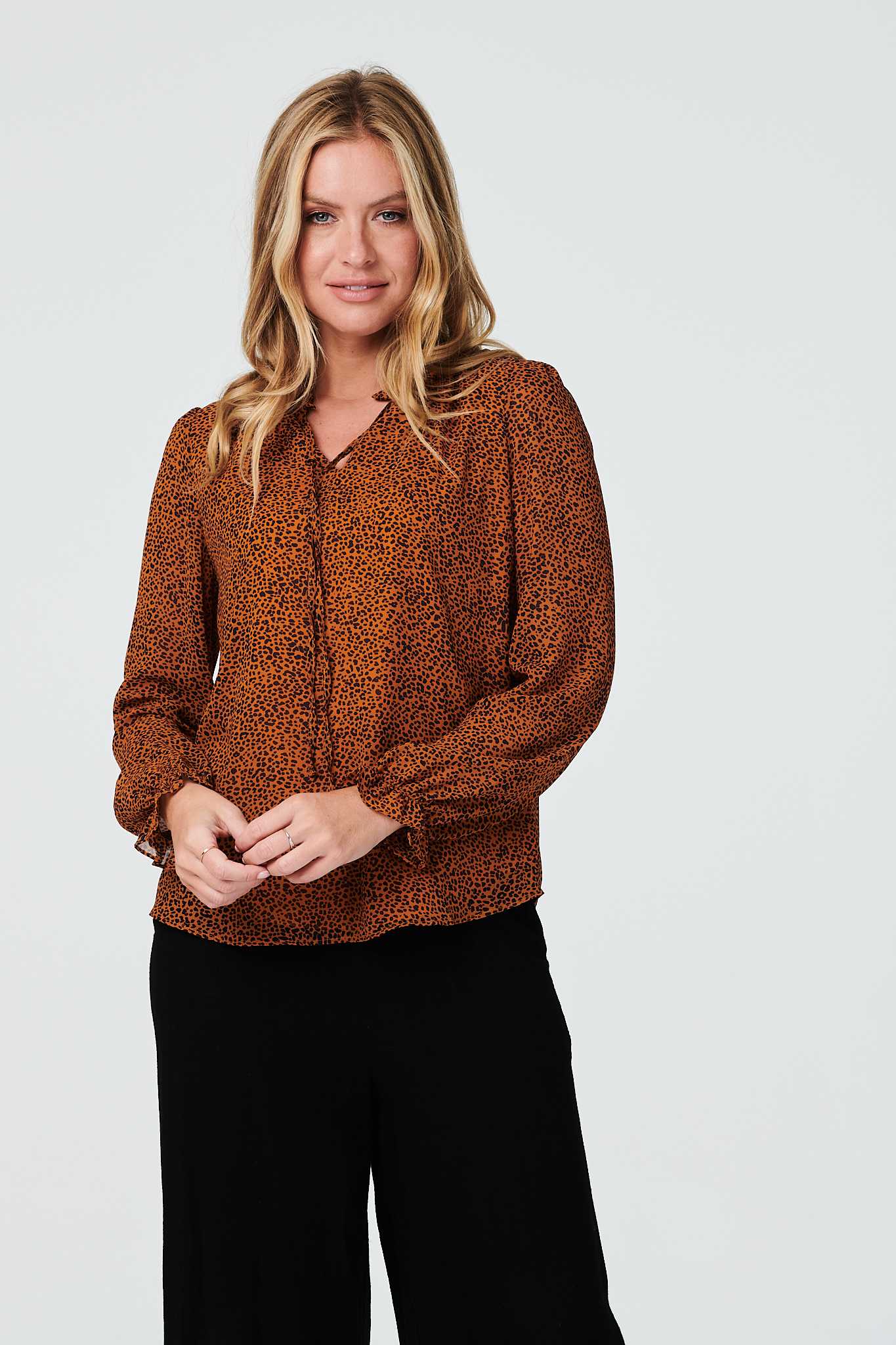 Mustard | Animal Print V-Neck Flowy  Blouse