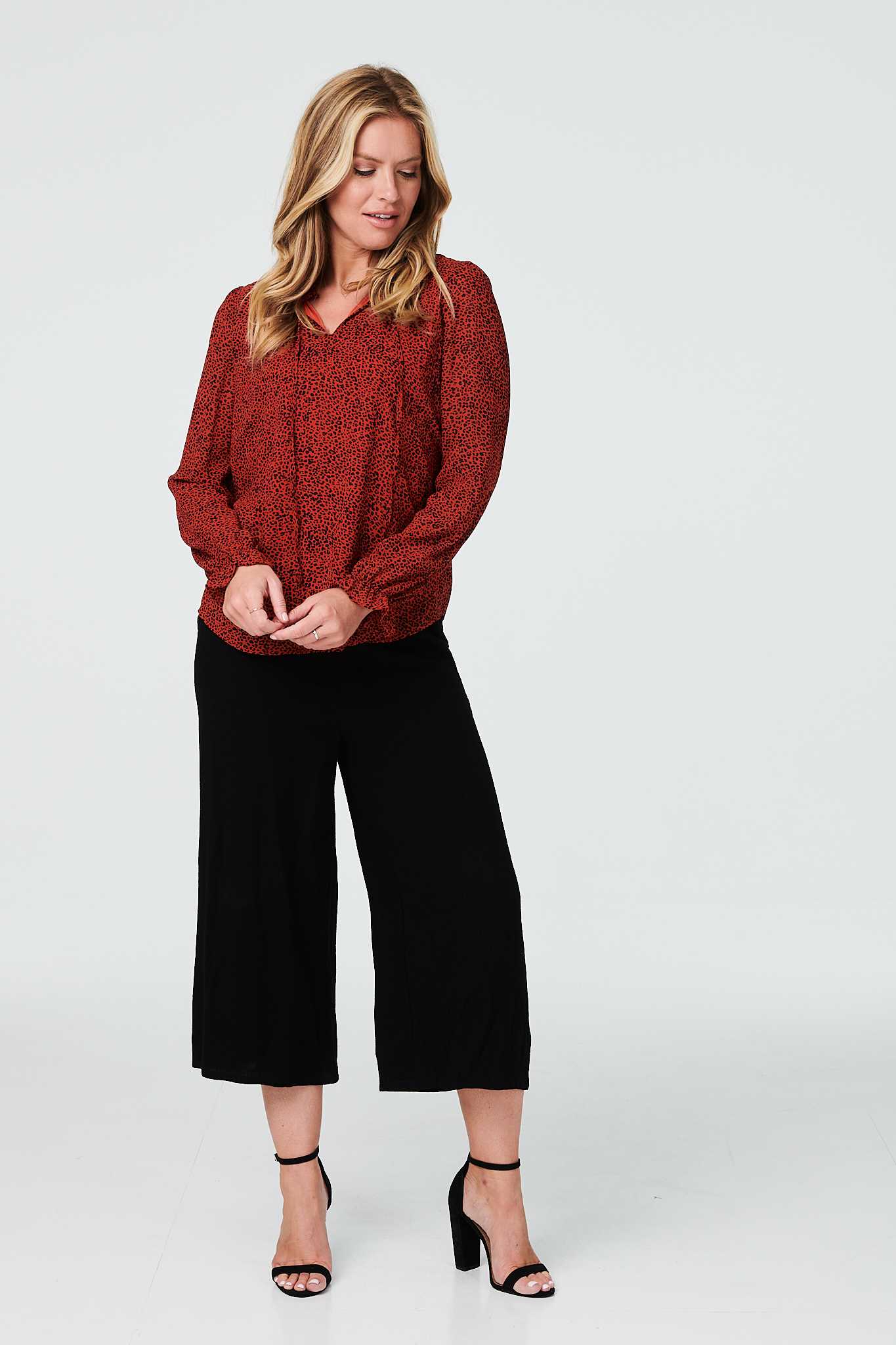 Rust | Animal Print V-Neck Flowy  Blouse