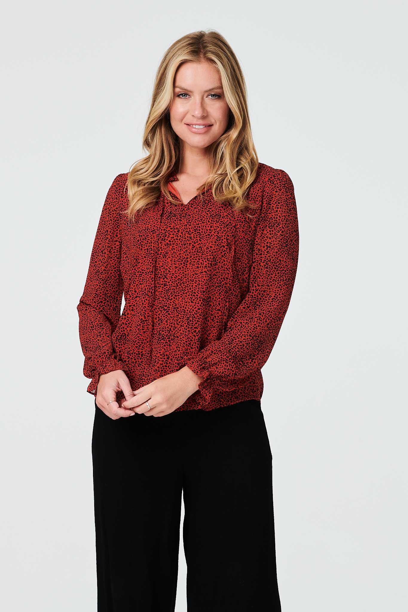 Rust | Animal Print V-Neck Flowy  Blouse