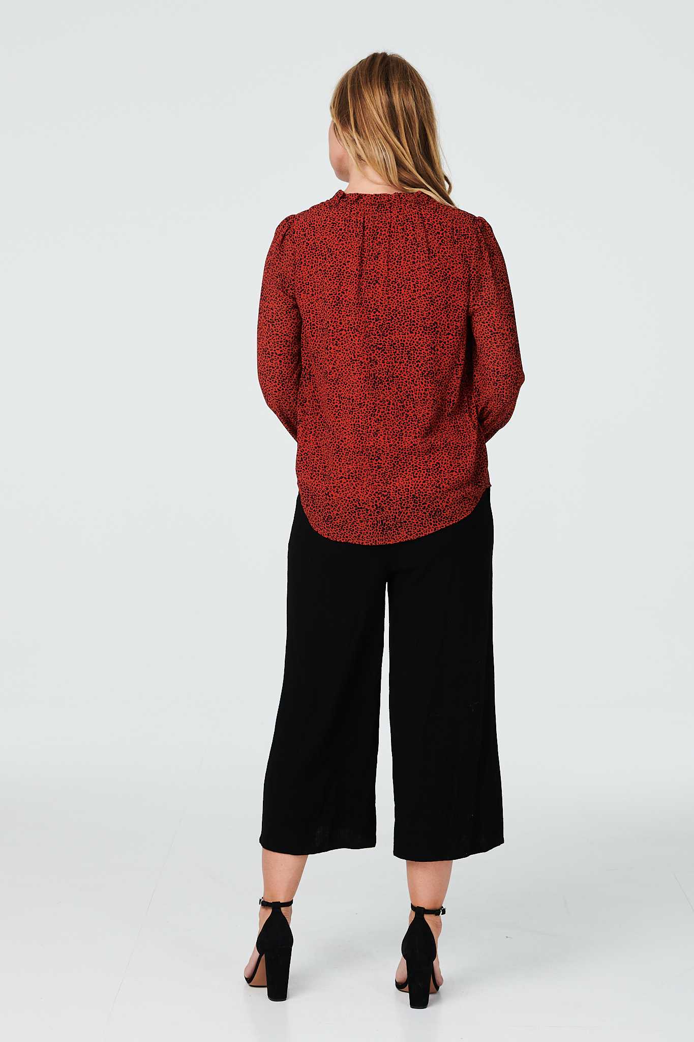 Rust | Animal Print V-Neck Flowy  Blouse