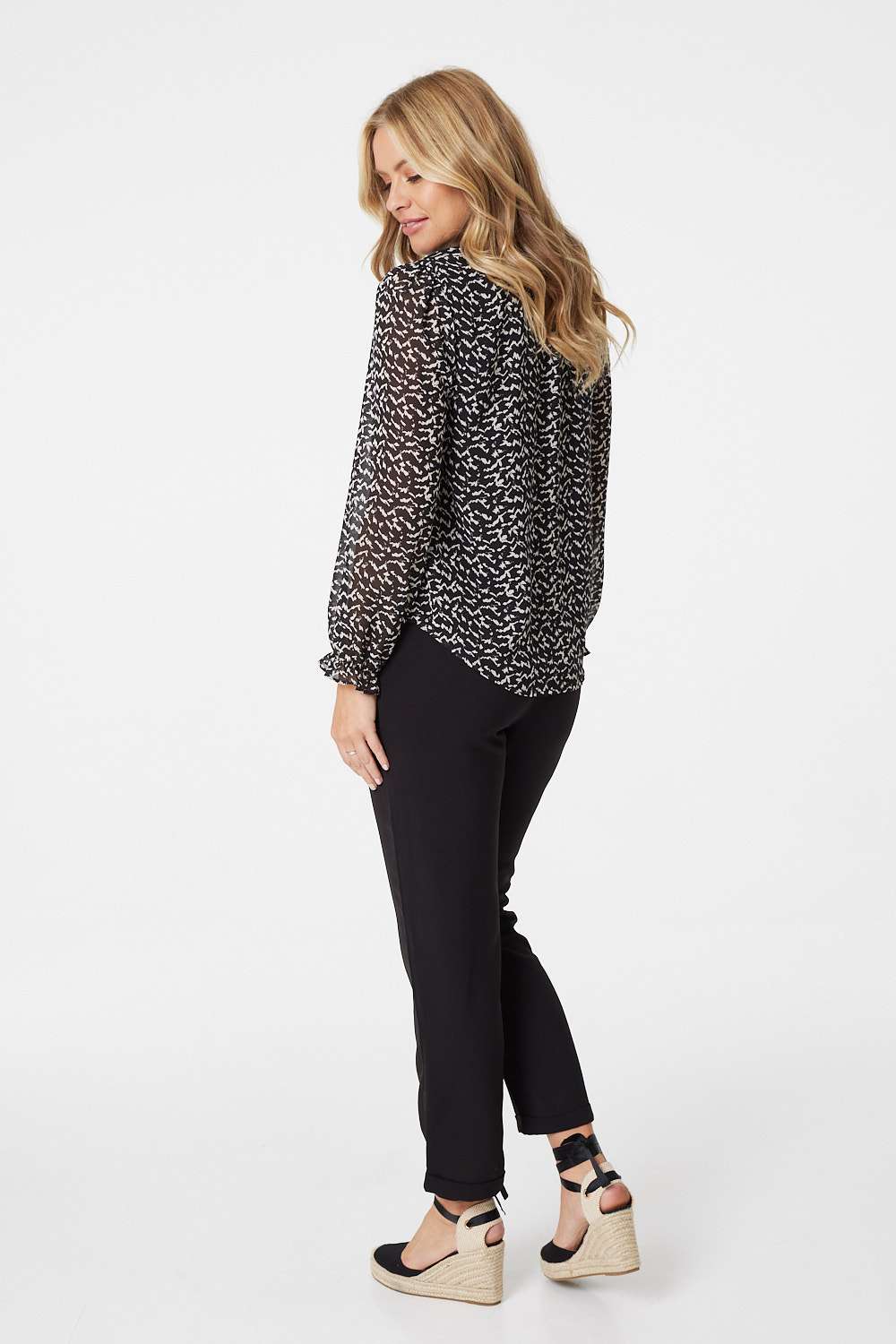 Black | Ditsy Print Long Sleeve Blouse