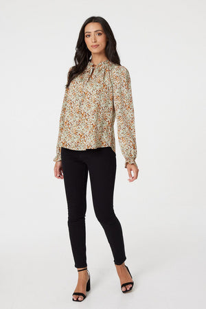 Sage | Ditsy Print Tie Front Blouse