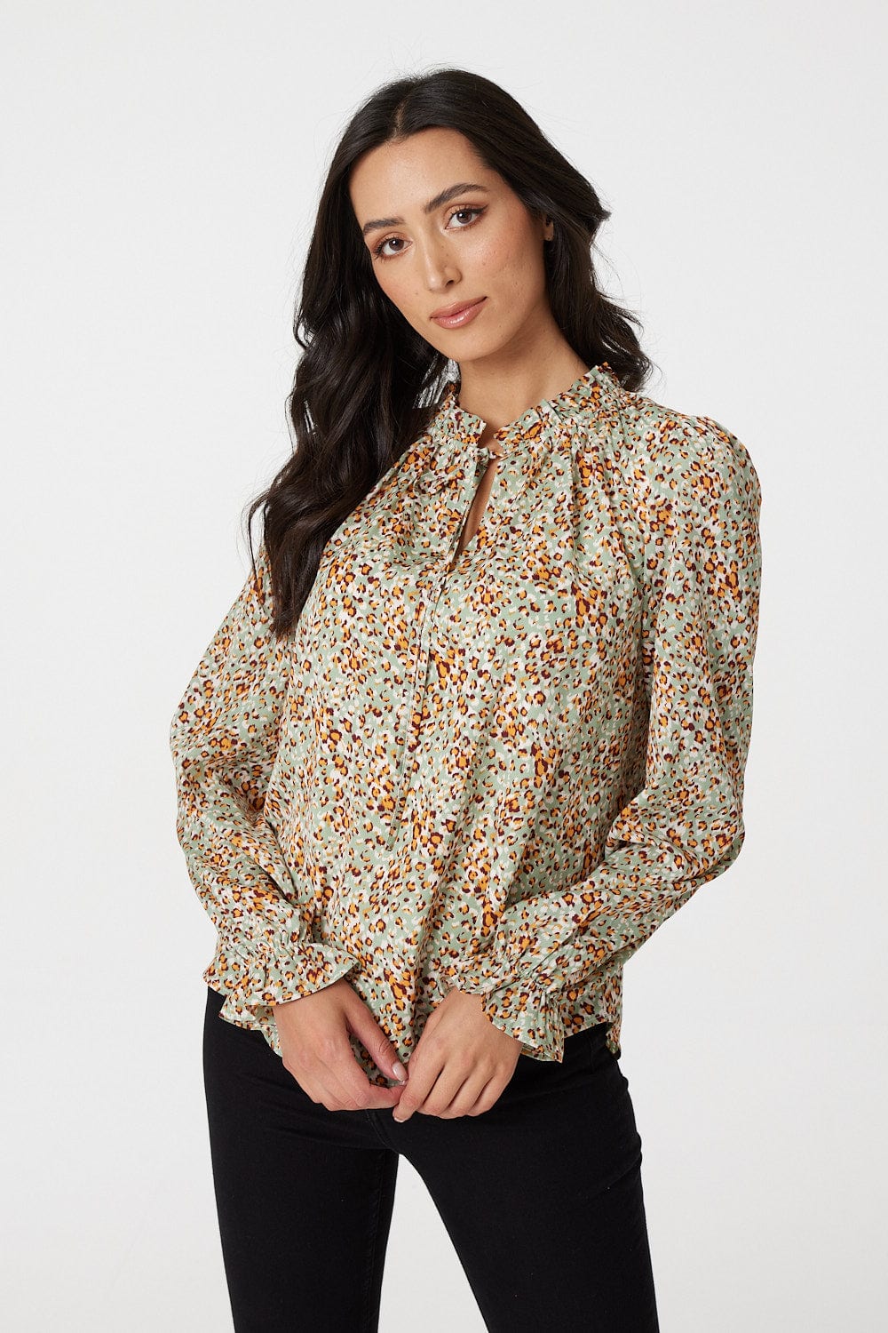 Sage | Ditsy Print Tie Front Blouse