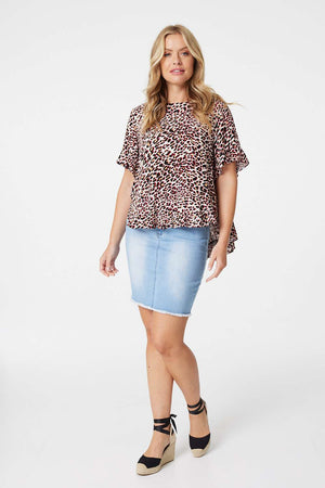 Red | Leopard Print Short Sleeve Swing Top