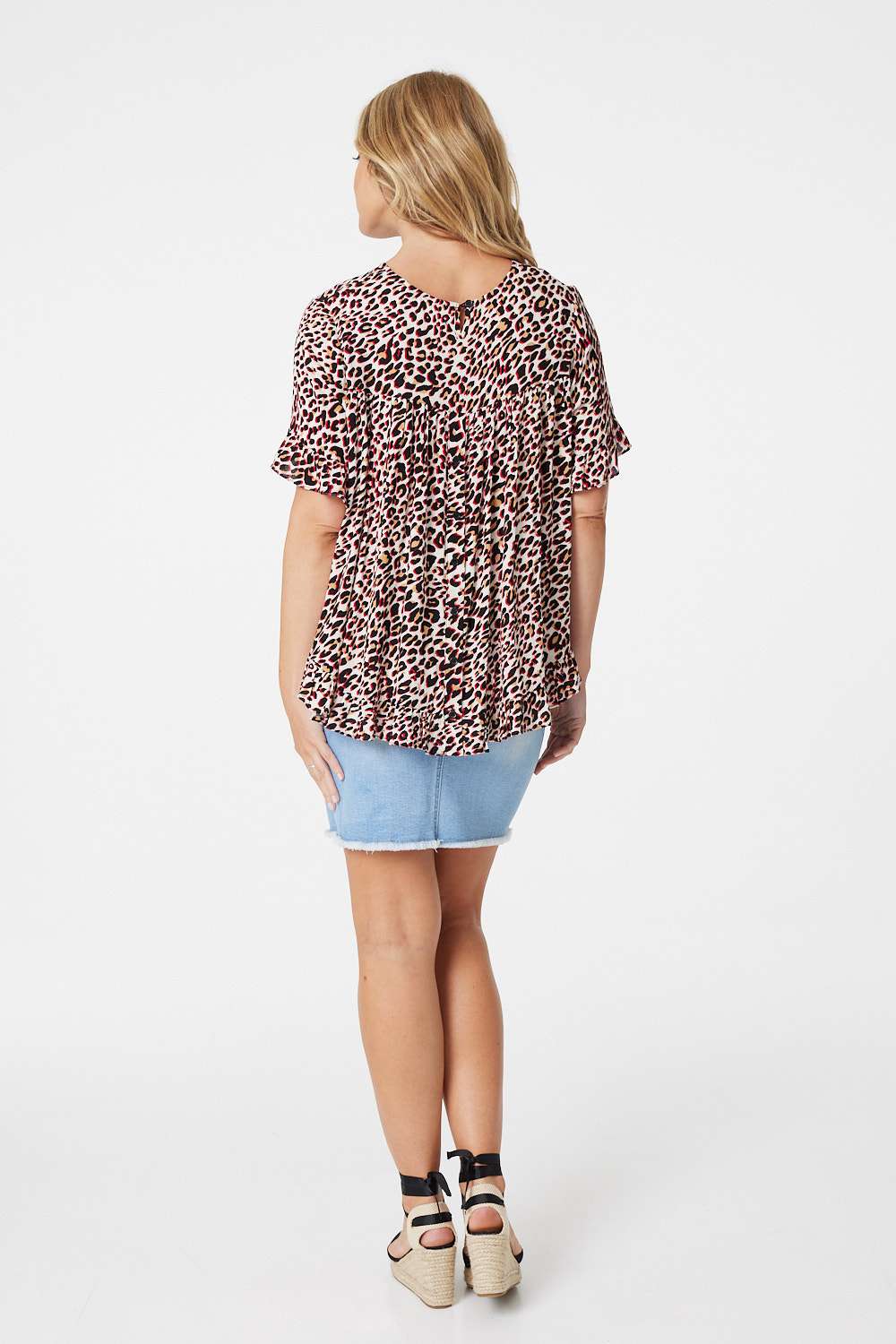 Red | Leopard Print Short Sleeve Swing Top