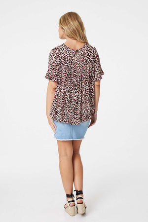 Red | Leopard Print Short Sleeve Swing Top