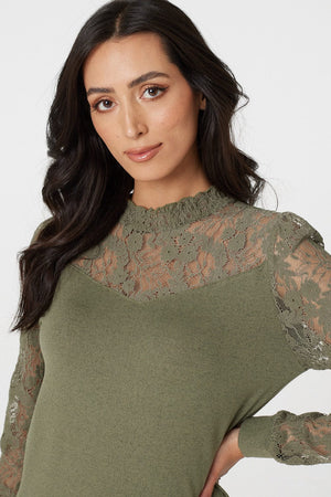 Sage | Lace Panel High Neck Top