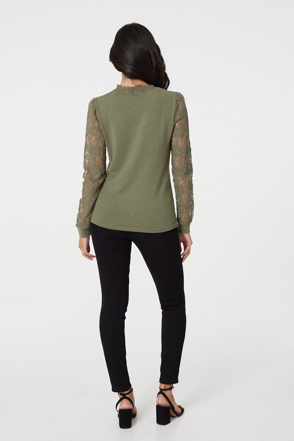 Sage | Lace Panel High Neck Top