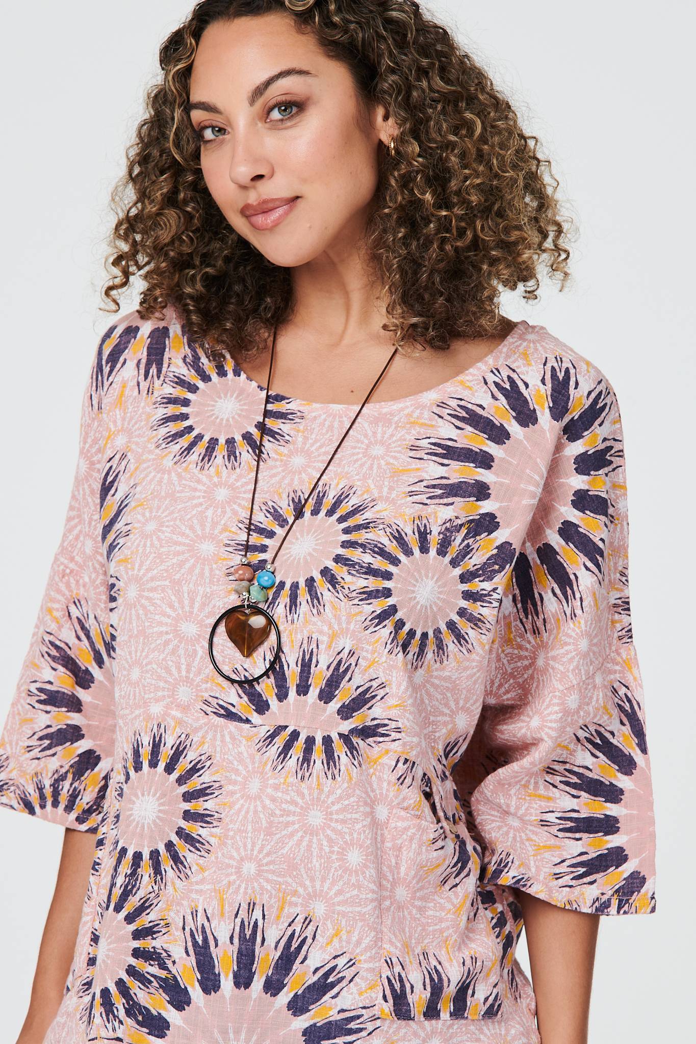 Pink | Floral Oversized Blouse with Necklace