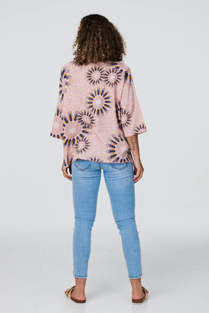 Pink | Floral Oversized Blouse with Necklace
