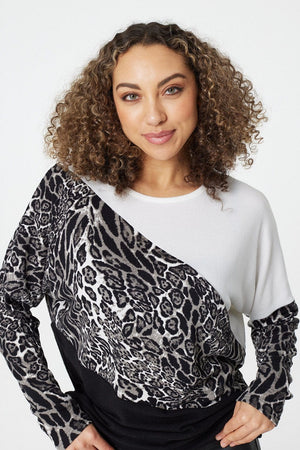 Grey | Colour Block Leopard Print Top