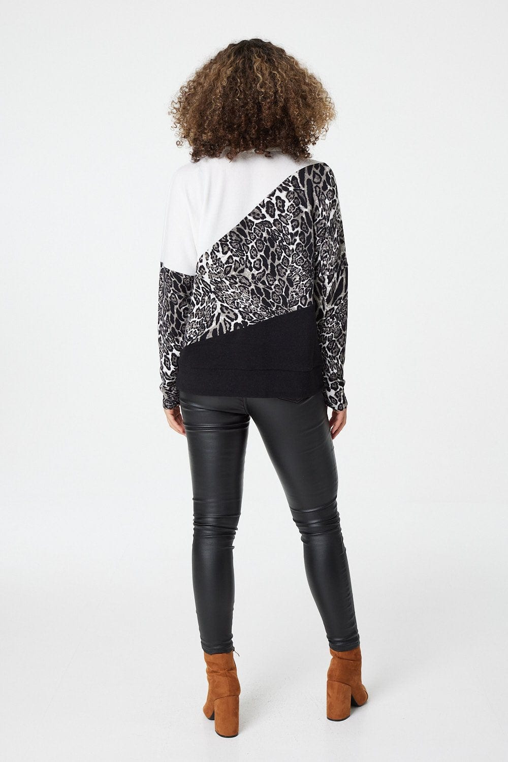 Grey | Colour Block Leopard Print Top