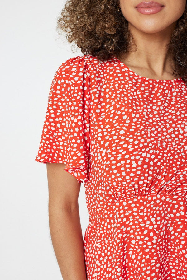 Red | Polka Dot Peplum Blouse