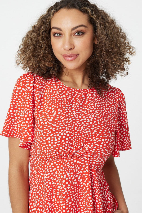 Red | Polka Dot Peplum Blouse