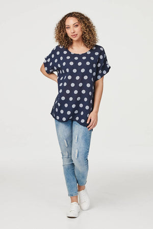 Navy | Polka Dot Batwing Sleeve Blouse
