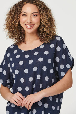 Navy | Polka Dot Batwing Sleeve Blouse