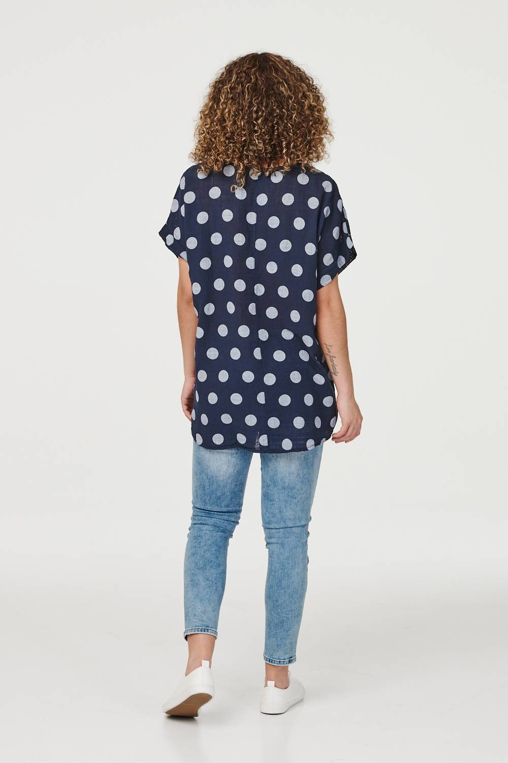 Navy | Polka Dot Batwing Sleeve Blouse