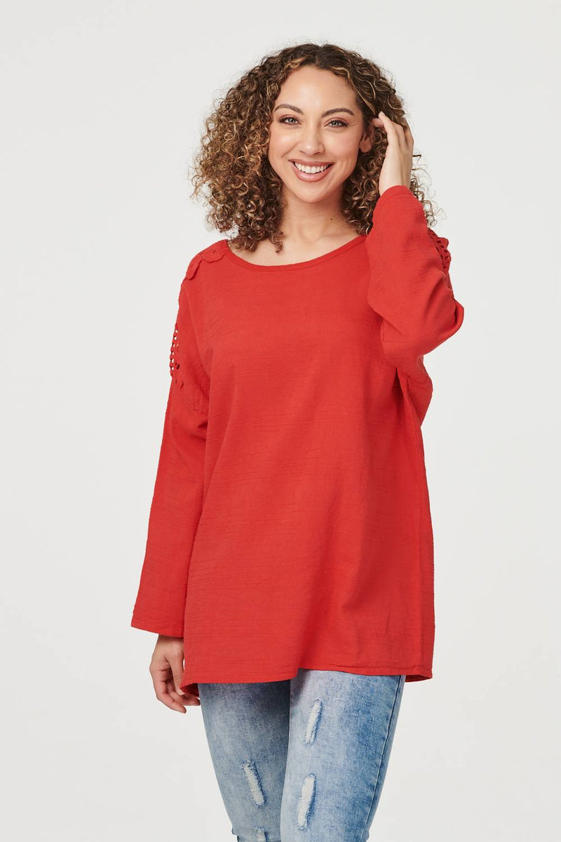 Red | Lace Shoulder Oversized Top