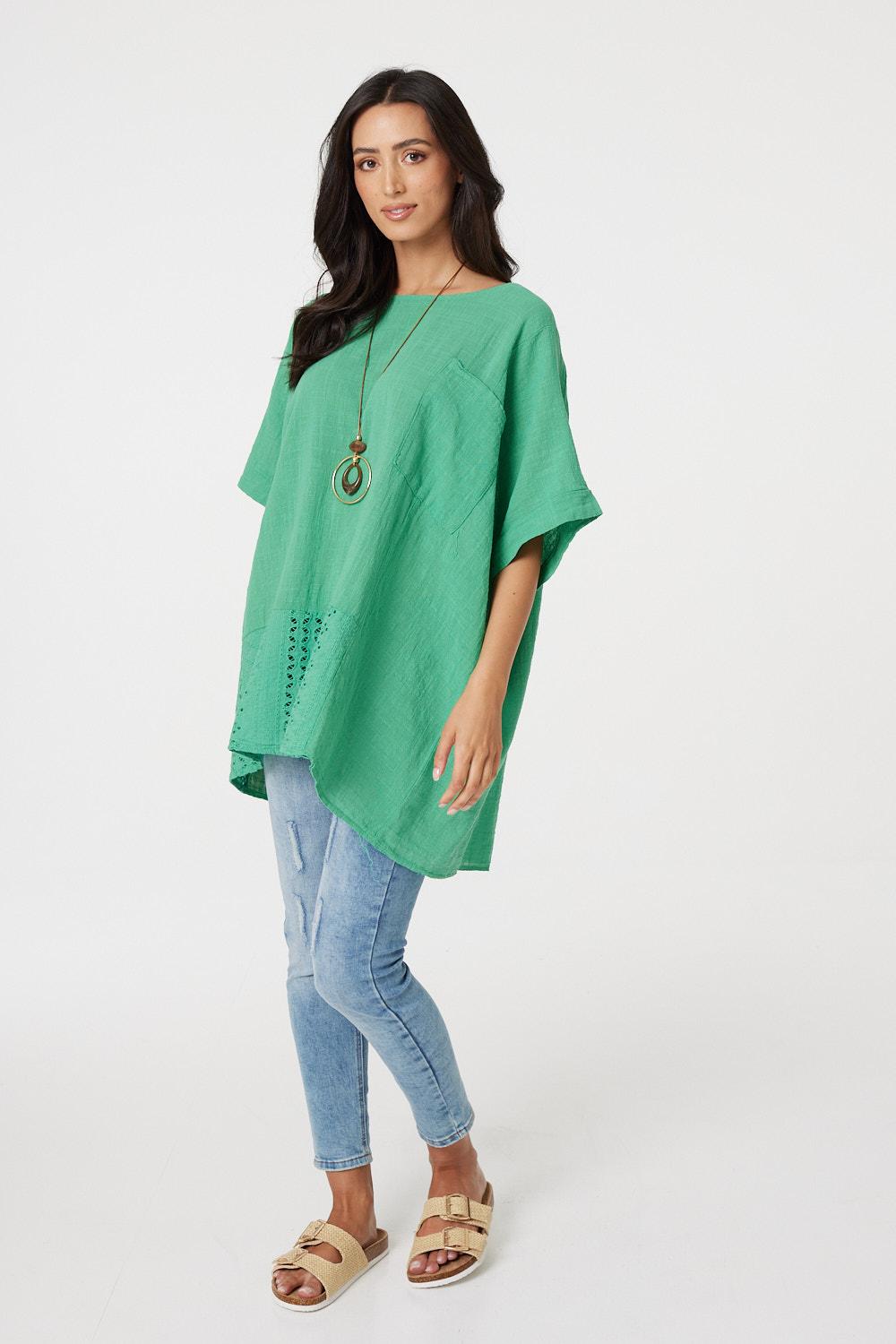 Green | Oversized Longline Blouse