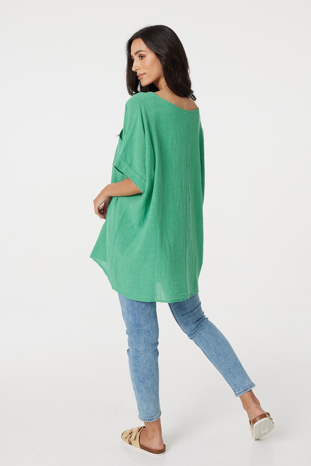 Green | Oversized Longline Blouse