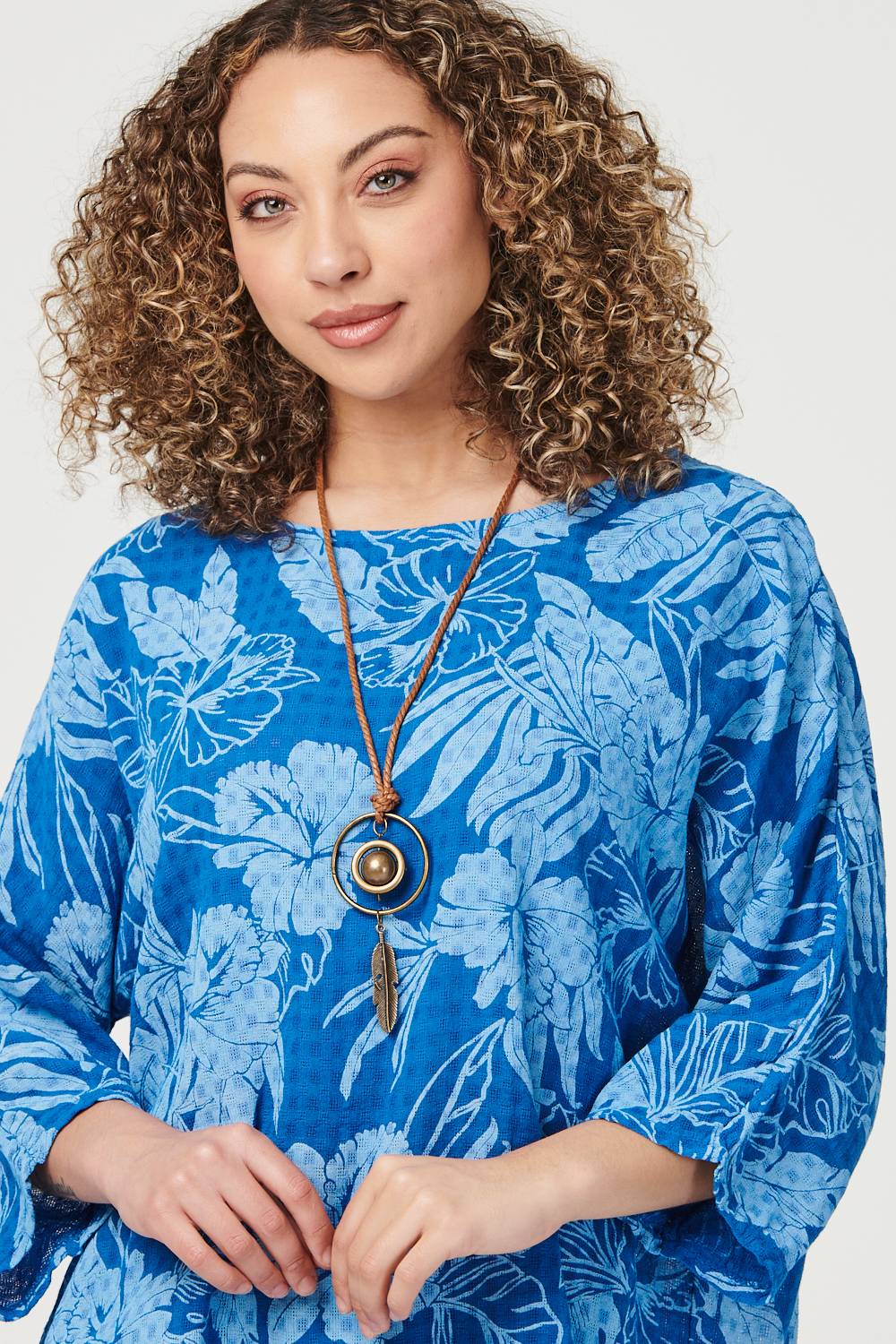 Blue | Floral Oversized 3/4 Sleeve Blouse