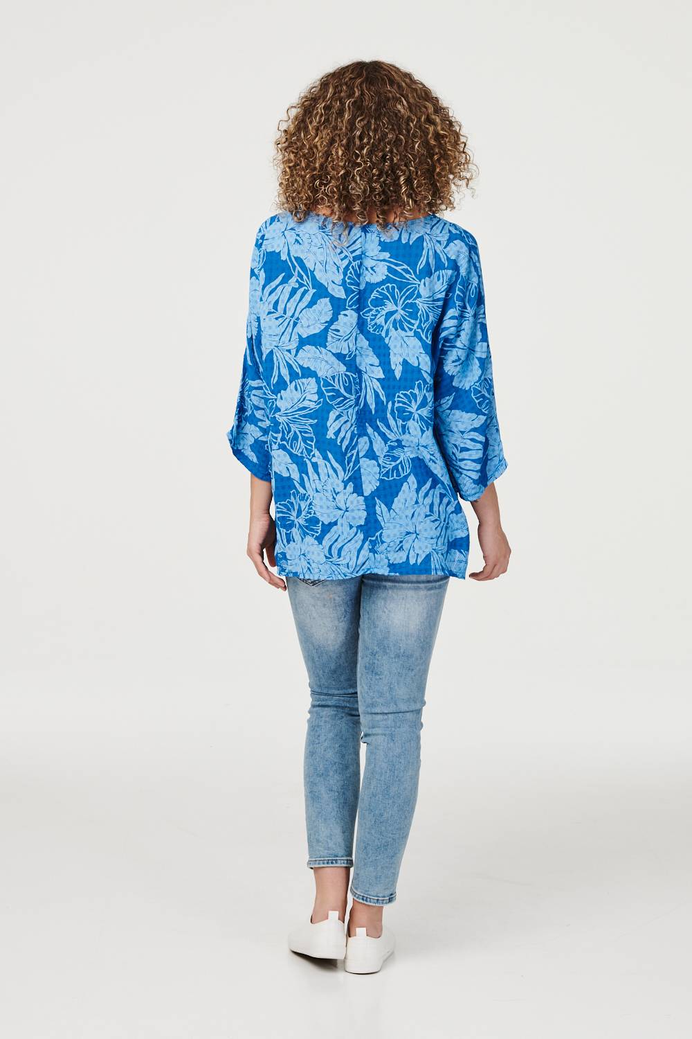Blue | Floral Oversized 3/4 Sleeve Blouse