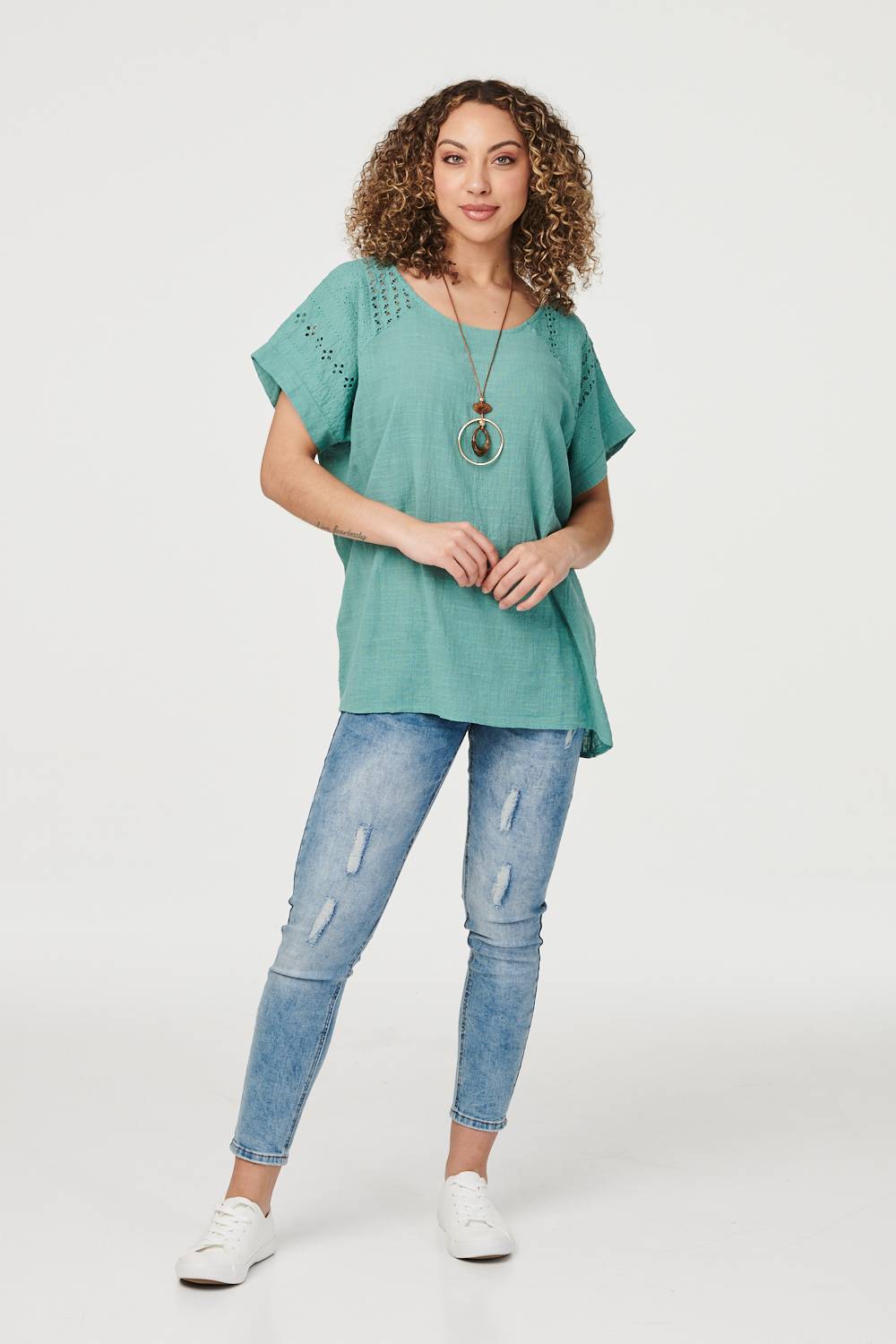 Green | Oversized Short Sleeve Blouse