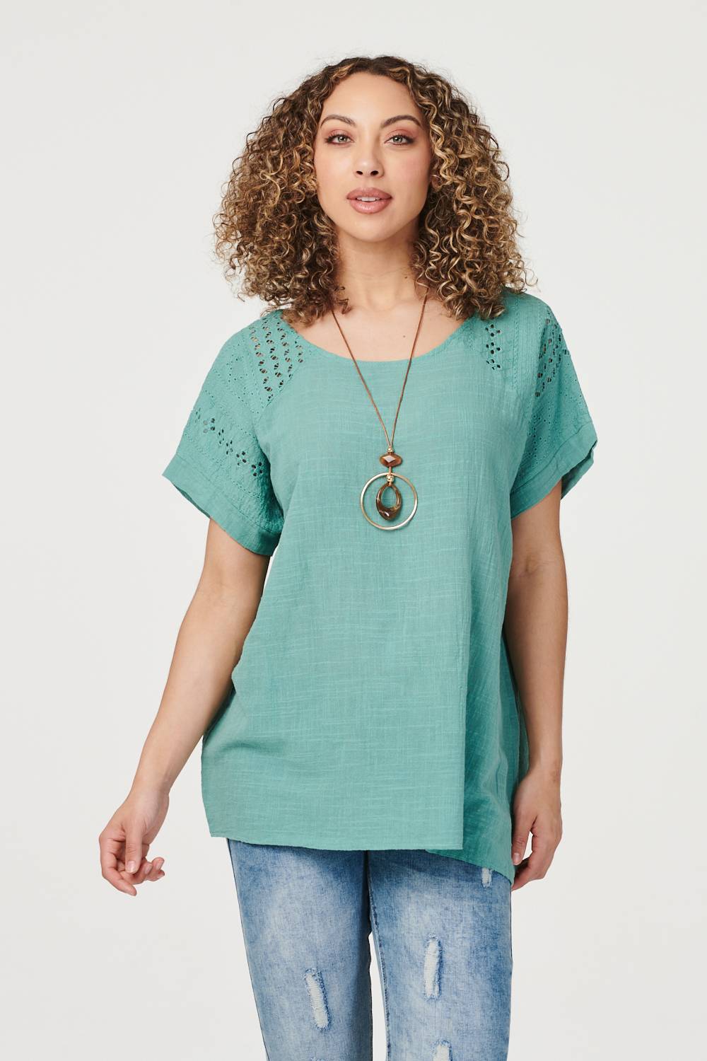 Green | Oversized Short Sleeve Blouse