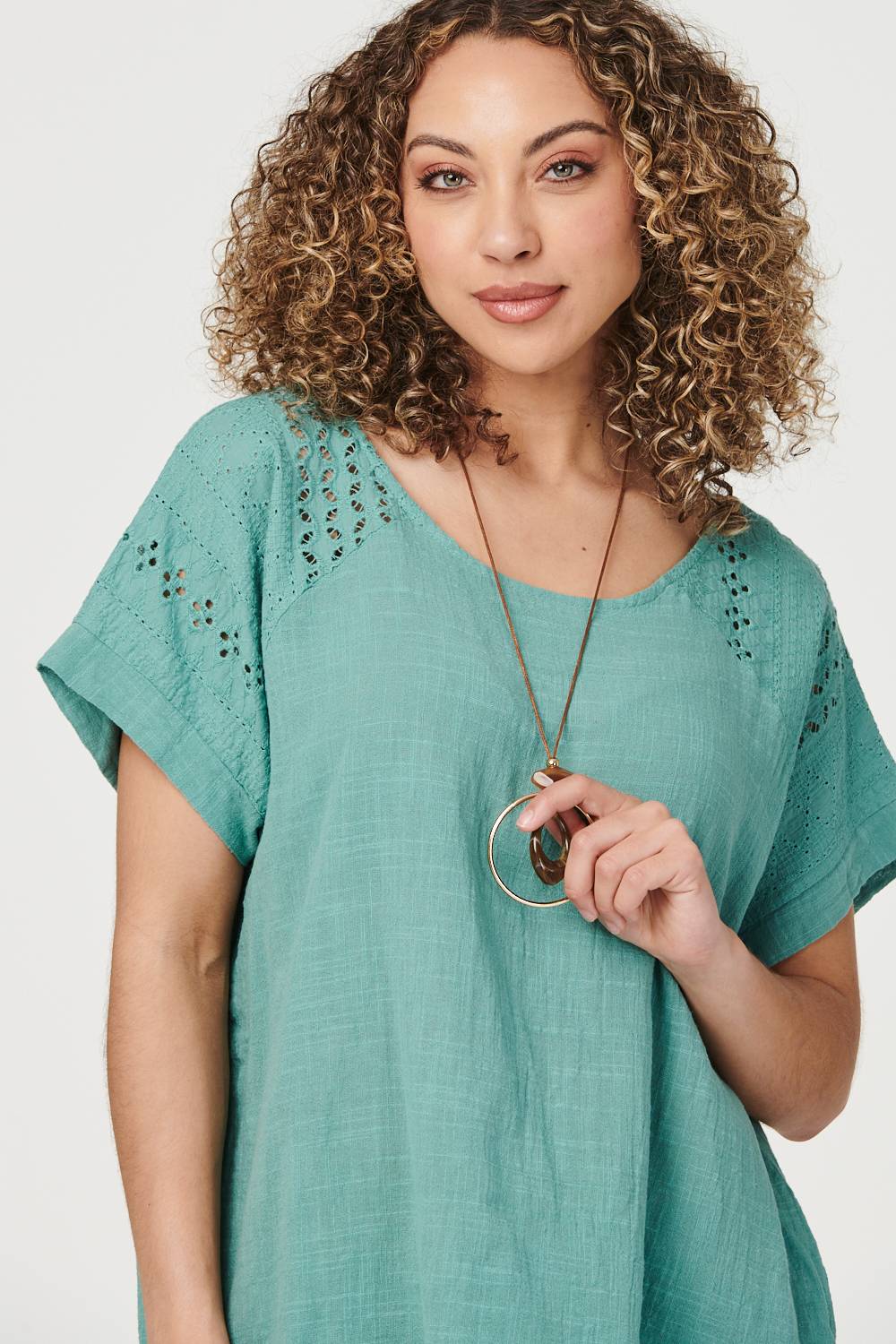 Green | Oversized Short Sleeve Blouse
