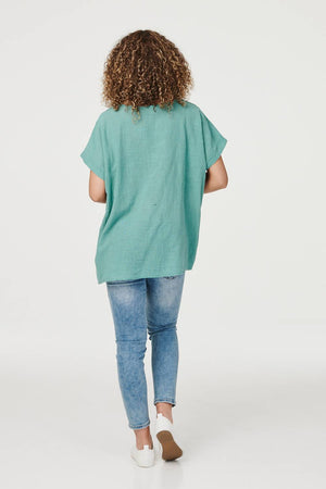 Green | Oversized Short Sleeve Blouse
