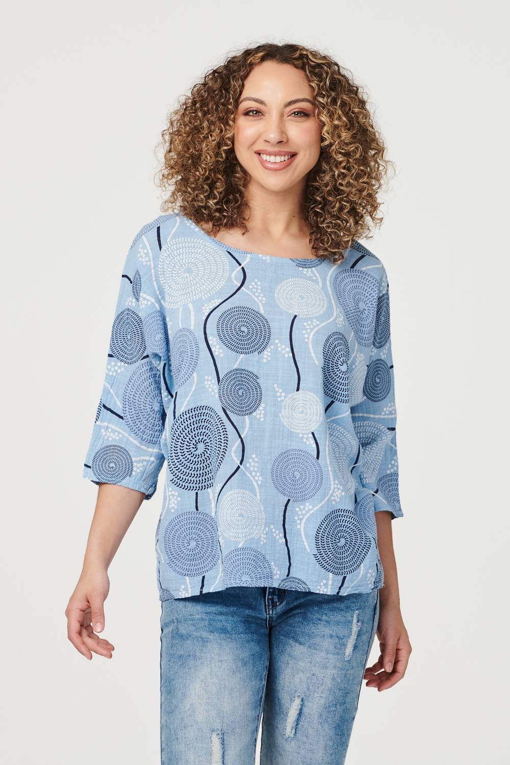 Blue | Geo Print Oversized Blouse