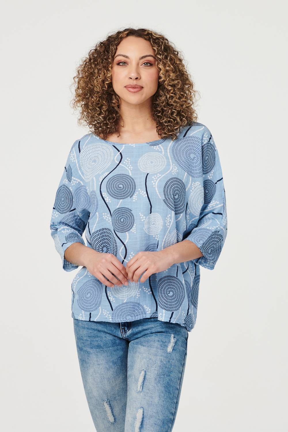 Blue | Geo Print Oversized Blouse