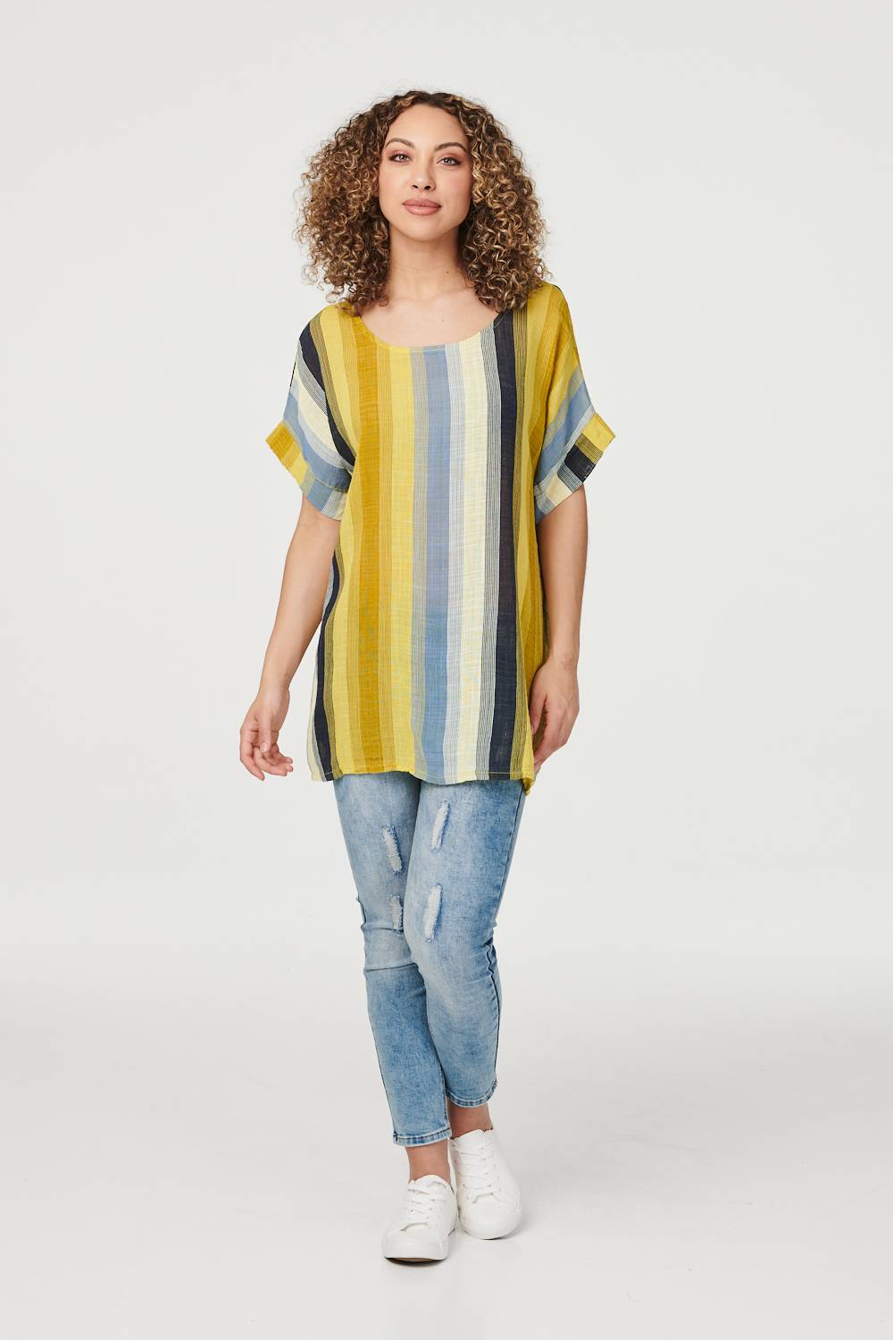 Mustard | Striped Short Sleeve Oversized Top