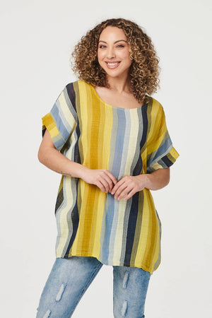 Mustard | Striped Short Sleeve Oversized Top